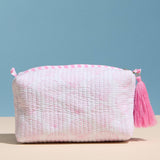 Pink Quilted Seashell Cosmetic Pouch – Zipper Makeup Bag with Tassel: Pink