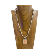 22.5‘’ L 8mm metal Navajo pearl beads necklace with RODEO Cowboy picture Pendent
