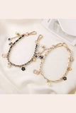 Inspired Pearl&Leather Interwoven Bag Charm Chain Strap: White