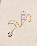 Enamel Floral Oval Charm Necklace Gold