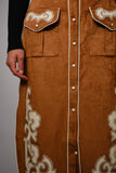 Suede Embroidered Patch Midi Skirt: CAMEL