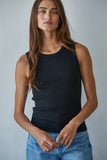 Knit Cotton Ribbed Round Neck Sleeveless Tank Top: Taupe