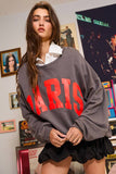 'PARIS' Graphic French Terry Oversize Top: CHARCOAL