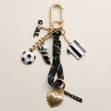 Soccer Charm Keychain with Black & White Enamel Charms