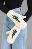 Panache - Beige Cable Knit Mittens w/ Embroidered Tree