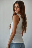 Knit Cotton Ribbed Round Neck Sleeveless Tank Top: Taupe