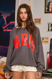 'PARIS' Graphic French Terry Oversize Top: CHARCOAL