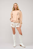 Western Motif Embroidered Graphic Sweatshirt: Tan