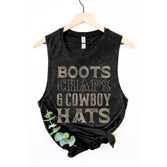 BOOTS CHAPS GRAPHIC TANK TOP: Mineral Black