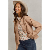 Mini Checkered Button Down Ruffled Jacket: BROWN )