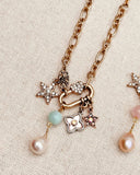 Amazonite Gemstone Charm Necklace with Pearl – Gold