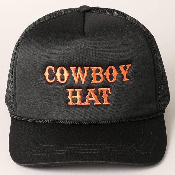 Cowboy Hat Embroidered Mesh Back Trucker Cap: One Size / BLACK