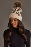 Panache - Cream Floral Pattern Knit Pom Hat