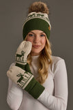 Panache - Olive & Beige Deer Patterned Pom Hat