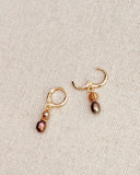 Gold Freshwater Pearl Drop Huggie Earrings
