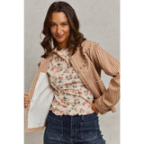 Mini Checkered Button Down Ruffled Jacket: BROWN )