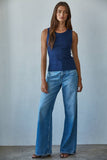 Knit Cotton Ribbed Round Neck Sleeveless Tank Top: Taupe