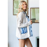 Knit Body Denim Layerd Jacket: Cream