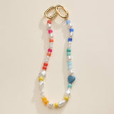Colorful Beaded Bag Charm with Heart & Pearl Accents Trendy Accessory