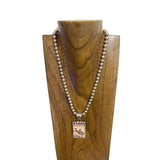 22.5‘’ L 8mm metal Navajo pearl beads necklace with RODEO Cowboy picture Pendent