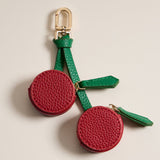 Cherry-Inspired Leather Charm with Dual Zippered Compartments