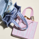 Pink Shell Quilted Mini Tote Bag – Lightweight Floral Striped Everyday Handbag: Pink