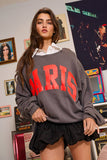 'PARIS' Graphic French Terry Oversize Top: CHARCOAL