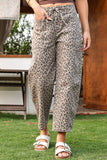 Fashion-W Leopard Drawstring Waist Pocketed Wide Leg Jeans