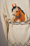 Western Horse Belted Cardigan Sweater: ALMOND BEIGE