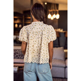 Blooming Daisy Lace Blouse Top: OATMEAL FLORAL