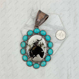 Copper metal with blue turquoise stone oval cowboy Pendent: BLUE COWBOY