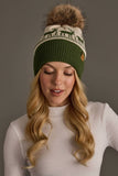 Panache - Olive & Beige Deer Patterned Pom Hat