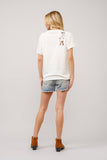 Western Motif Embroidered Graphic T Shirt: OFF WHITE