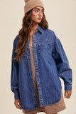 Heart Detail Oversized Denim Shirt: Light Denim