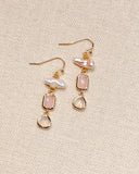 Romantic Gold Freshwater Keshi Pearl Pink Dangle Earrings