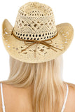 Coastal Cowgirl Boho Shell Woven Cowboy Hat: Beige