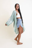 Embroidered Floral Vine Lightweight Kimono - Long Sleeve: Mocha