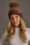 Panache - Brown, Mustard & Cream Patterned Pom Hat