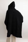 Cozy Plush Solid Color Hooded Ruana: Black
