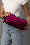 Panache - Fuchsia & Green Velvet Ribbed Travel Pouch