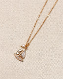 CZ Sailboat Charm Gold Necklace with Pearl