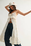 Sheer Floral Lace Ruffle Cover Up Top: CREAM