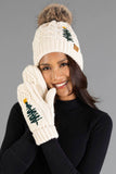Panache - Beige Cable Knit Mittens w/ Embroidered Tree