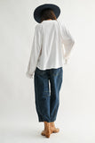 Boho-Chic Embroidered White Peasant Blouse: OFF WHITE