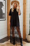 Summer 2026 High Waist Lace Sandalwood Long dress: Black