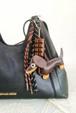 Premium Dachshund Bag Charm -Braided Leather Purse Accessory