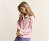 Henley Floral Color Block Sweater Top: Pink Dream