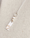Two Tone Gold & Silver Pearl Heart Tag Necklace: Yellow Gold