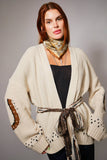 Western Horse Belted Cardigan Sweater: ALMOND BEIGE