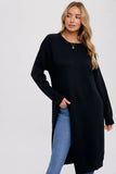 HIGH SLIT LONGLINE PULLOVER: Black